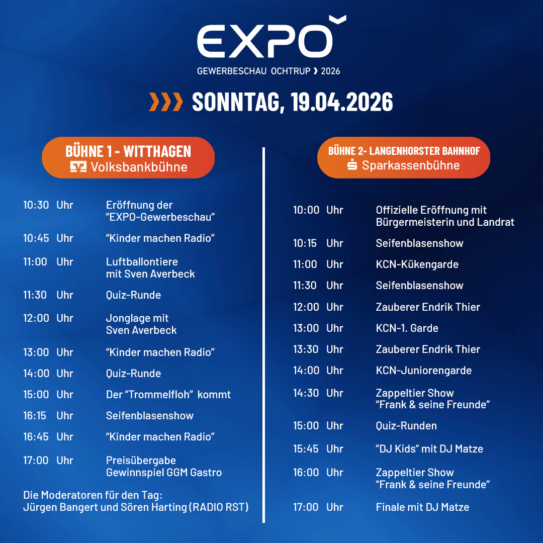 Dieses Bild zeigt den Zeitplan für die Expo an den Standorten Witthagen und Langenhorster Bahnho